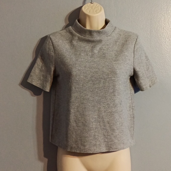 Zara women's light gray, black blends size small short sleeve mock neck … - Picture 5 of 17